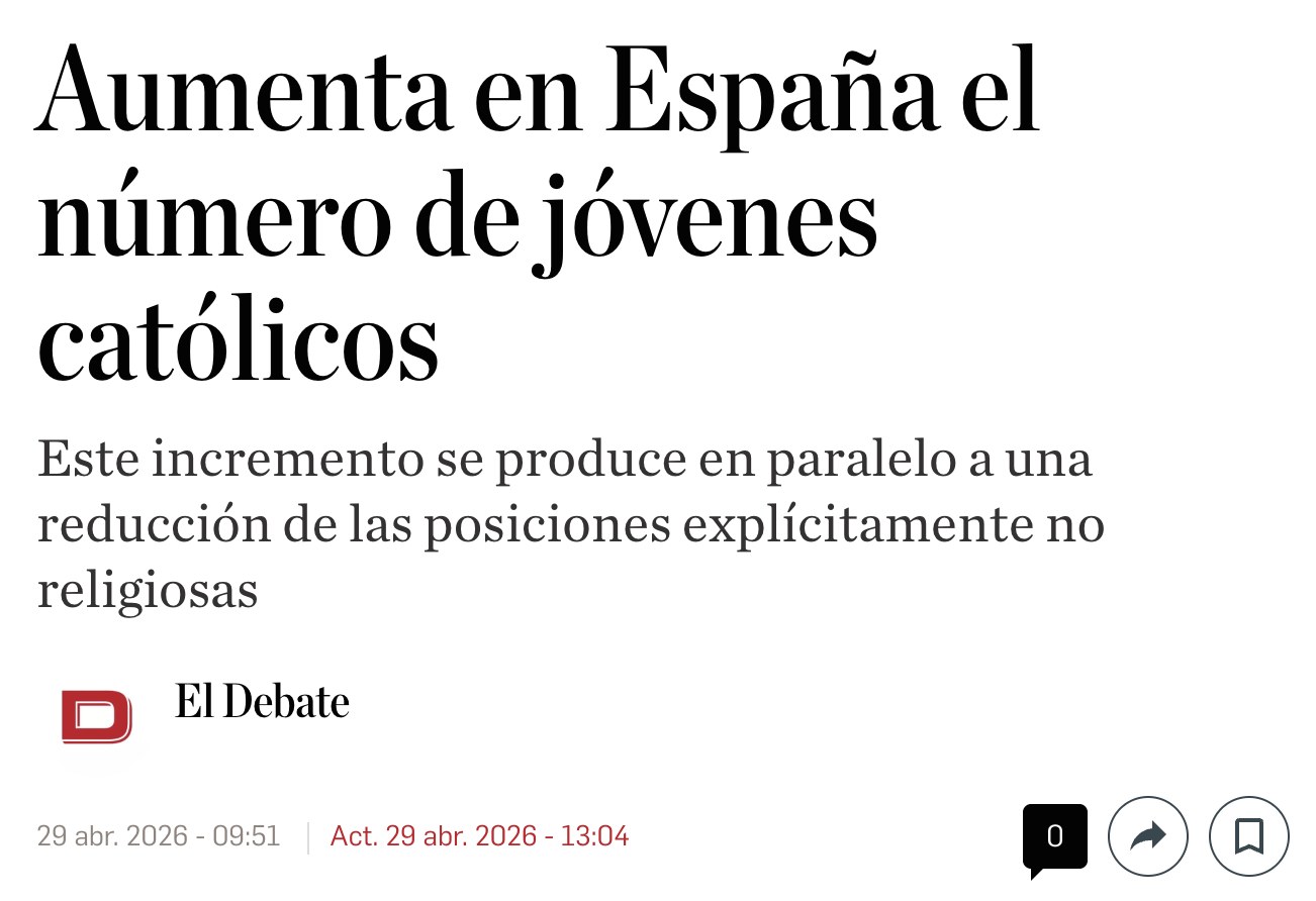 Titular: Aumenta en España el número de jóvenes católicos — El Debate